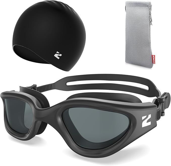 ZIONOR G1 Lite Swim Goggles with Swim Cap Comfortable Anti-fog Swimming Goggles Cap Set for Adult Men Women