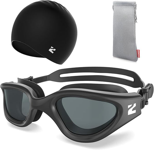 ZIONOR G1 Lite Swim Goggles with Swim Cap Comfortable Anti-fog Swimming Goggles Cap Set for Adult Men Women