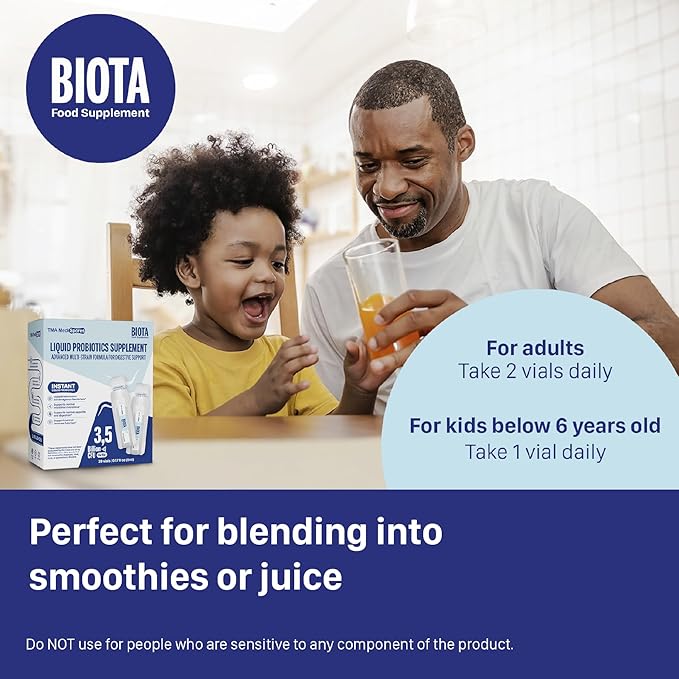 Biota Probiotic Drinks for Digestive Health & Immune Support,Fast Acting Support Stomach Constipation, Digestive Daily Probiotic for Adults, Kids, Gluten, Sugar Free & Non-GMO, 60 Servings