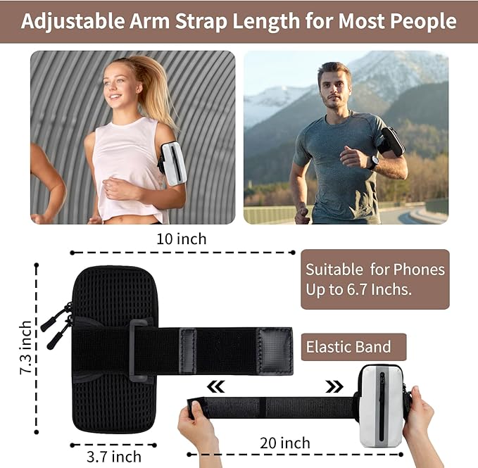 Running Phone Holder Armband, iPhone Arm Bands for Exercise, Running Arm Bands for Cell Phone, Phone Purse Cell Phone Holder for Walking (White)