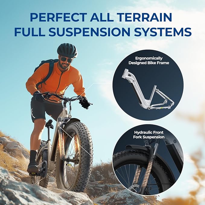 SISIGAD Electric Bike for Adults, 1500w | 50Miles | 32Mph Electric Mountain Bike - 48V 15Ah Removable Built-in Battery, 26" Fat Tire Dirt Ebike - 7Speed Shock Absorber E-MTB UL2849 Tested for Commute