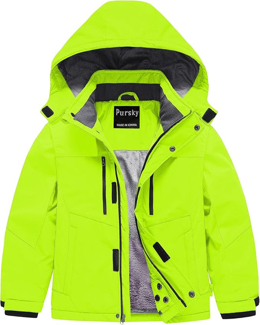 Pursky Boy's Waterproof Ski Jacket Kids Winter Snow Coats Fleece Raincoats Parka