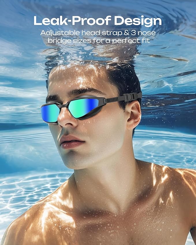 Swim Goggles, Unisex Adult Swimming Goggles for Men Women Youth - Anti Fog, Anti UV, No Leakage, HD Wider View