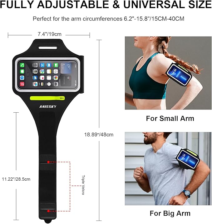 Cell Phone Running Armband with Zipper Pocket Armband Case Running Holder for iPhone 16 Pro Max/15/14 Pro Max/13/12 /11 Pro Max/XS/XR,Galaxy S20 S10,Sweatproof Arm Band with Card/Key Bag