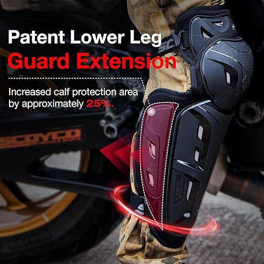 Scoyco Motorcycle Knee Shin Guards for Men - CE Level 1 Motocross Knee Pads Protective Gear with 45°-180° Knee Flexibility Design and Adjustable Elastic Band