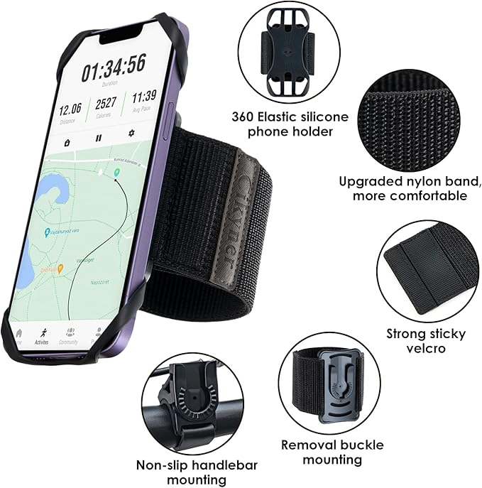 Cikyner Running Armband, Upgraded 3 in 1 Running Phone Holder Sports Armband Bicycle Phone Holder 360° Rotatable & Detachable Running Phone Armband for 4.5-7'' iPhone for Gym Running Hiking