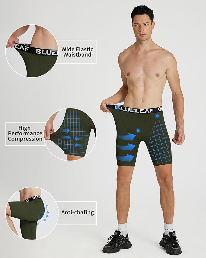 Blueleaf Men's Compression Shorts Sports Running Spandex Shorts Performance Athletic Workout Base Layer Underwear
