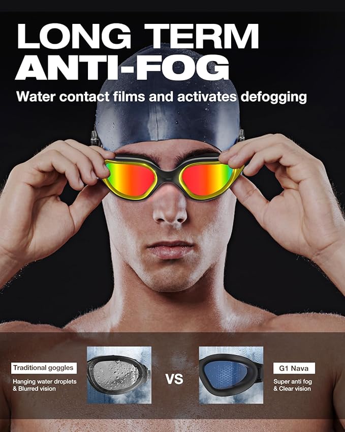 ZIONOR G1 Nava Super Anti-Fog Unisex Swim Goggles Mirror/Bright Smoke Lens