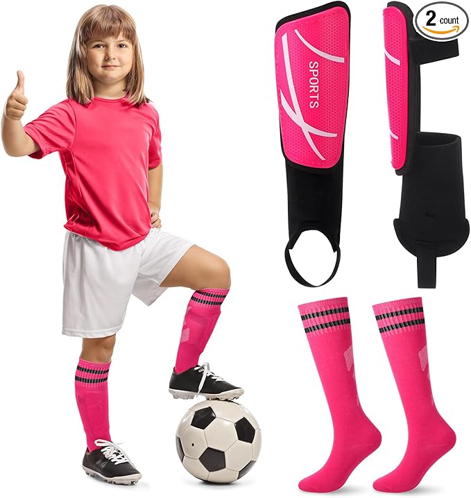 Soccer Shin Guards and Socks Kids Youth Lightweight Soccer Pads Defender with Ankle Protection Ski Shin Guards Football Equipment for Age 4-14 Toddler Boys Girls Teens