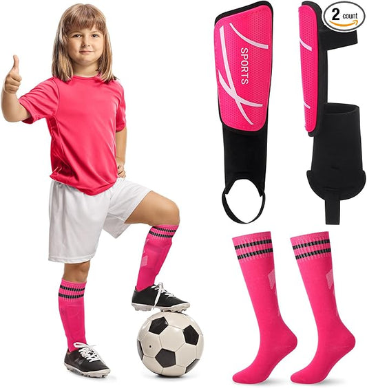 Soccer Shin Guards and Socks Kids Youth Lightweight Soccer Pads Defender with Ankle Protection Ski Shin Guards Football Equipment for Age 4-14 Toddler Boys Girls Teens