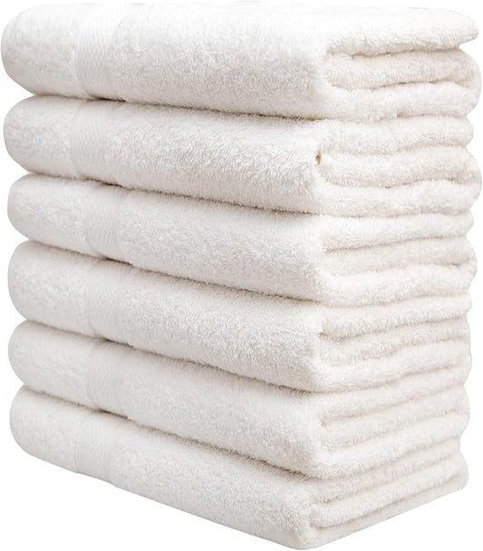 Pleasant Home Bath Towels Set of 6 (24” x 50”) 100% Cotton, 515 GSM | Lightweight, Soft & Absorbent Luxury Towels for Bathroom | for Gym, Pool & Spa | 6 Pack, White