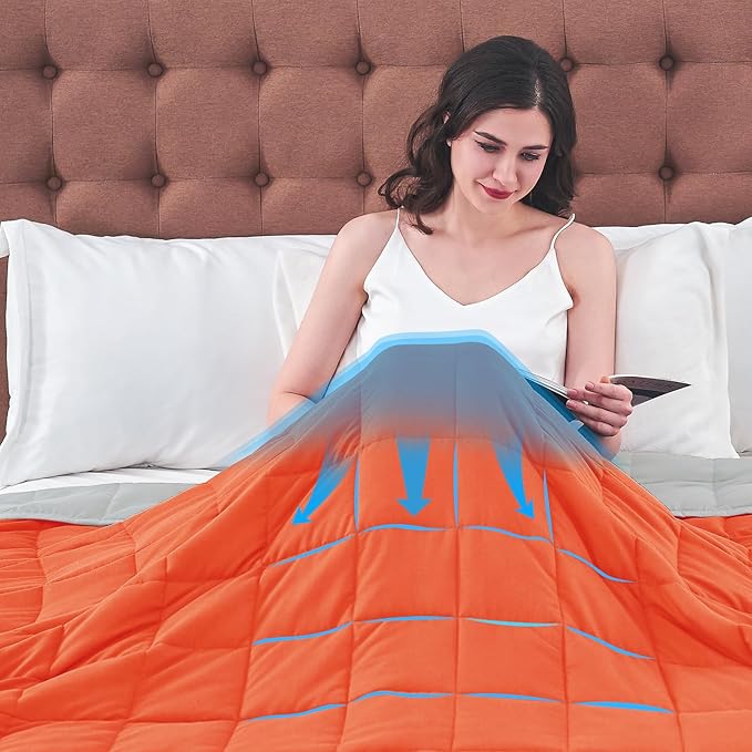 yescool Weighted Blanket (10 lbs, 41" x 60", Orange) Cooling Heavy Blanket for Sleeping Perfect for 90-110 lbs, Breathable Blanket with Premium Glass Bead, Machine Washable