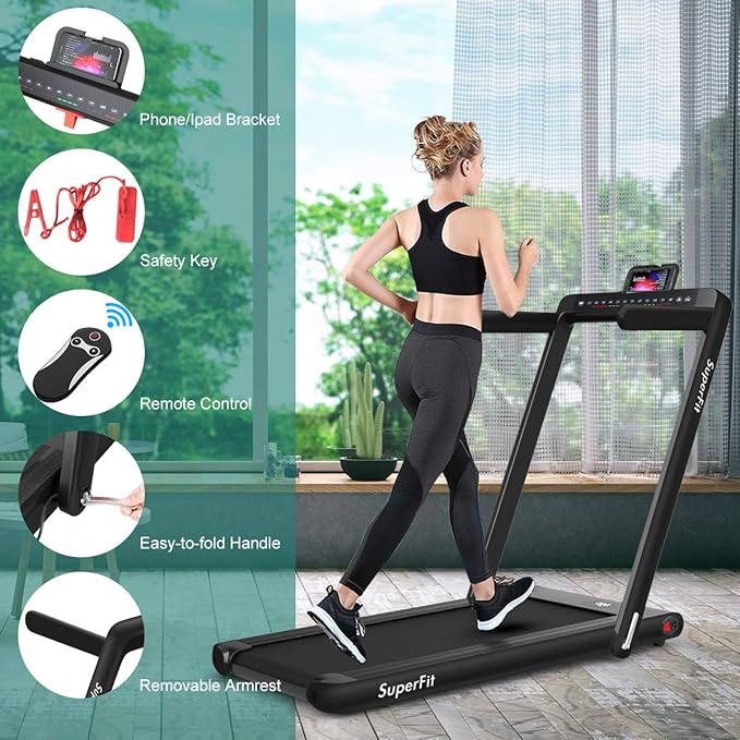 GYMAX Walking Pad, 2.25HP Dual Display Foldable Treadmill for Home with Remote/Smart App Control, Portable Compact Treadmill for Office Under Desk, Folding Running Machine for Small Spaces