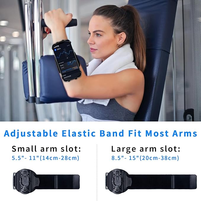 Wristband Phone Holder for Running, 360°Rotation & Detachable Sports Armband with Key Holder for iPhone 16/15/14/13/12/11/Pro/XS/XR/X/8/7/6/Plus, for Samsung Galaxy, Fits 4''-6.5''Phone
