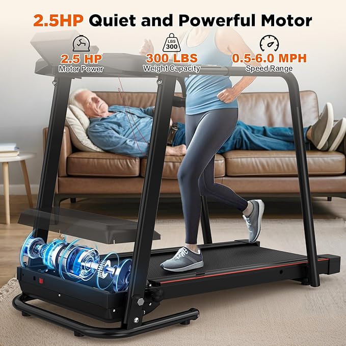 FYC Walking Treadmills for Home, Extended Handrails for Recovery Fitness, Portable Foldable Treadmill for Seniors with Optional APP Control, 300 LBS Capacity
