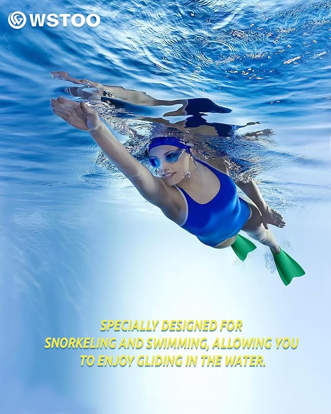 W WSTOO Streamlined Swimming Fins,Training Short Flippers,Silicone Swimming Flippers for Kids Adults Men and Women for Swimming Snorkeling and Diving