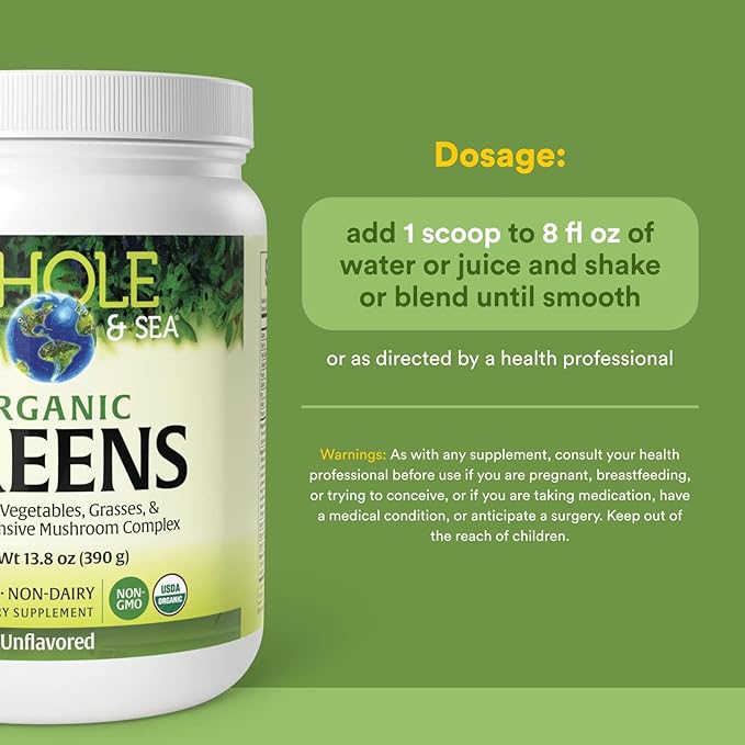 Whole Earth & Sea from Natural Factors, Organic Fermented Greens, Vegan Whole Food Supplement, Unflavored, 13.8 Oz