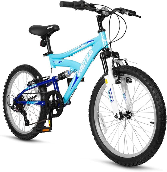 WEIZE Kids Mountain Bike, 20 inch Kids' Bicycles for 6-11 Years Old Boys Girls with Dual Full Suspension, 6 Speeds Drivetrain, High-Carbon Steel Frame, Ideal for Young Riders and Adventurers