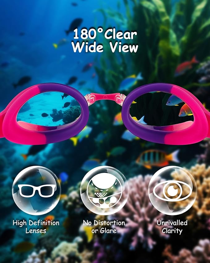 Kids Swim Goggles, Anti-fog and UV Protection with Swim Cap for Age 3-15 Youth Boys Girls Toddler