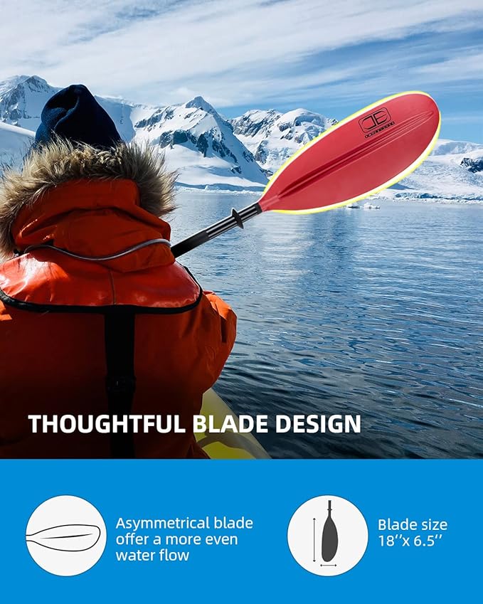 OCEANBROAD Kayak Paddle 86in/218cm, 90.5in/230cm, 95in/241cm Alloy Shaft Kayaking Boating Canoeing Oar with Paddle Leash