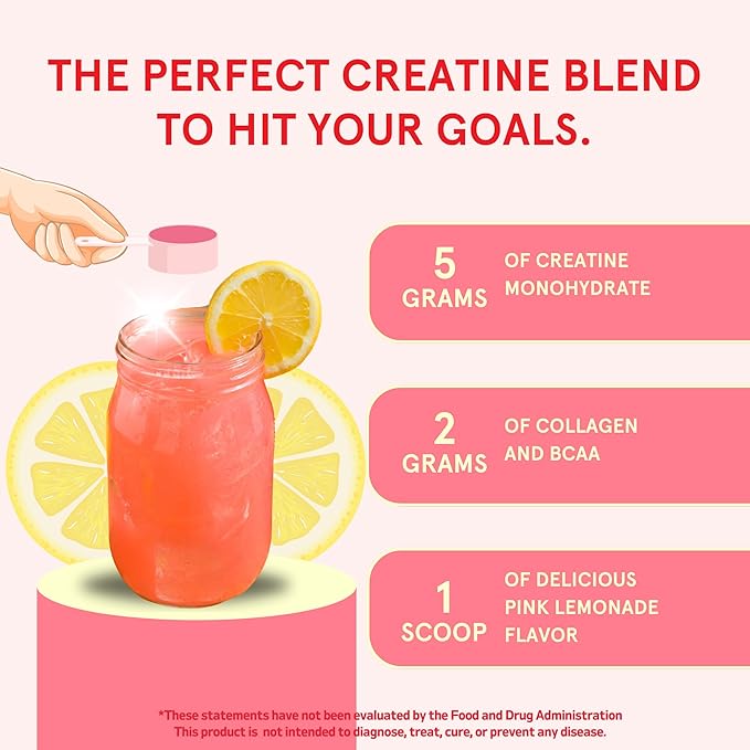 Creatine for Women Booty Gain, Muscle Builder, Energy Boost, Pink Lemonade, Cognition Aid | Collagen, BCAA, Lean Muscle, Vegan Monohydrate Micronized Powder, Alt Creapure,30 Ser