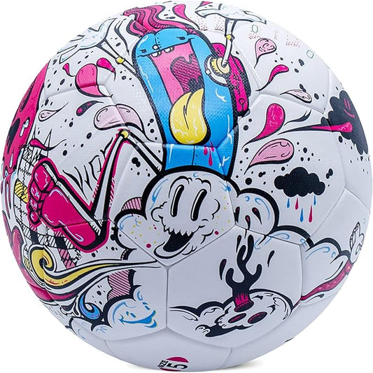 SHOKE Soccer Ball Size 5 Graffiti Cartoon Surface 32 Panels Slip Resistant Recreation Practice Soccer Ball, Outdoor & Indoor Cartoon Soccer Balls for Youth Girl and Adult