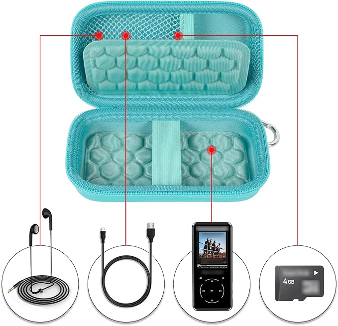 MP3 & MP4 Player Case for SOULCKER/G.G.Martinsen/Grtdhx/iPod Nano/Sandisk Music Player/Sony NW-A45 and Other Music Players with Bluetooth. Fit for Earbuds, USB Cable, Memory Card - Green