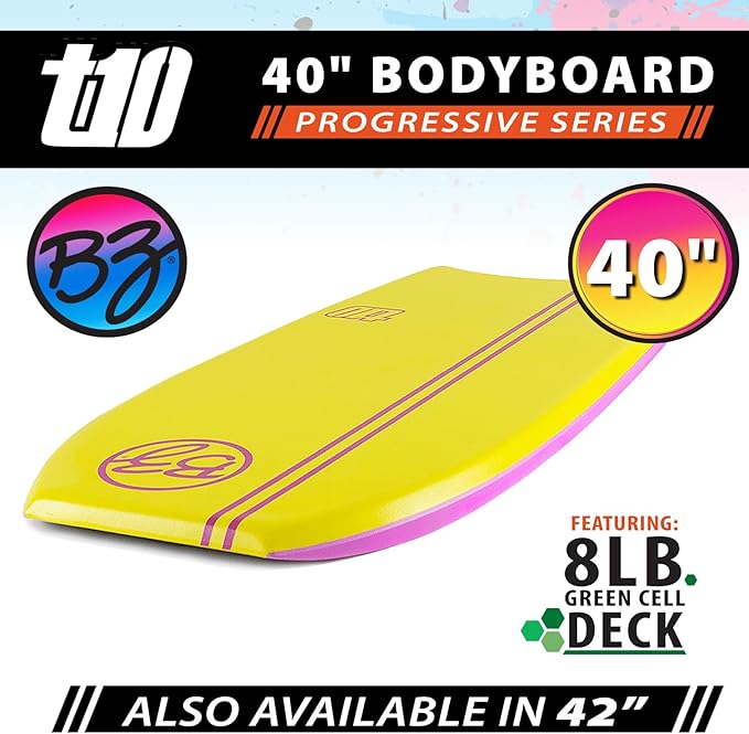 BZ BodyBoards - T-10 Progressive Series Bodyboard - HDPE Slick - Crescent Tail - PHUZION Core - 8lb Deck