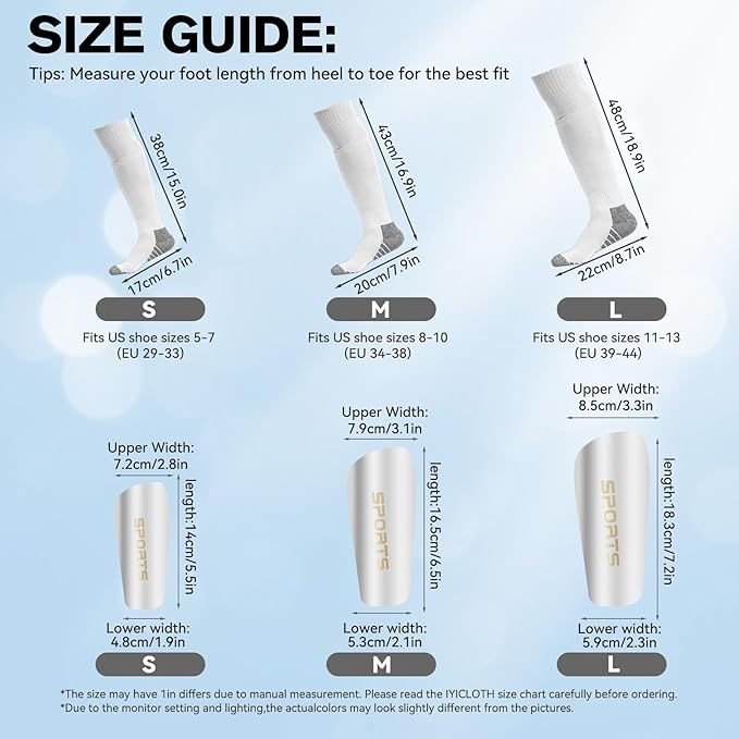 Youth Soccer Shin Guard Socks, Built-in Protective Pads, Kids Knee High Football Athletic Team Socks for Boys Girls