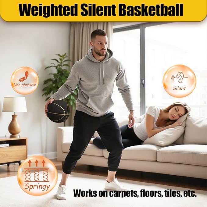 Real Basketball Weight, True Bounce 7 Size Silent Basketball with Grooves, Non-Compressed Shipping, Professional PU Foam Ball, Ideal for Indoor Practice and Training