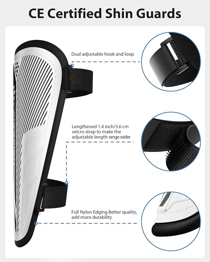 Shin Guards Soccer Kids Youth, CE Certified Airsfish Shin Guard Protection Gear for 2-18 Years Old Boys Girls Teenagers High Impact Resistant Breathable Comfortable 1 Pair 4 Sizes