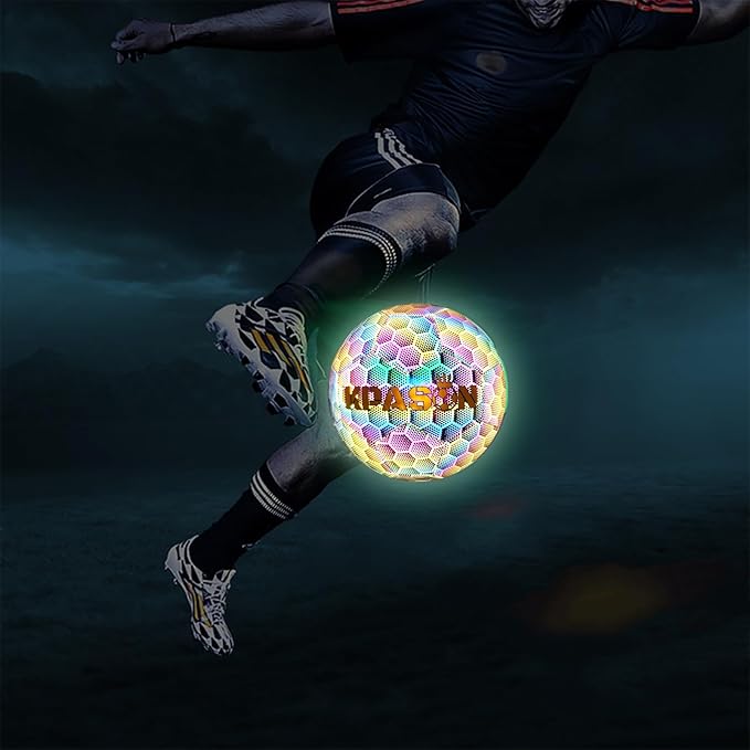 Soccer Ball, Holographic Reflective Glowing Soccer Ball for Men Women Training
