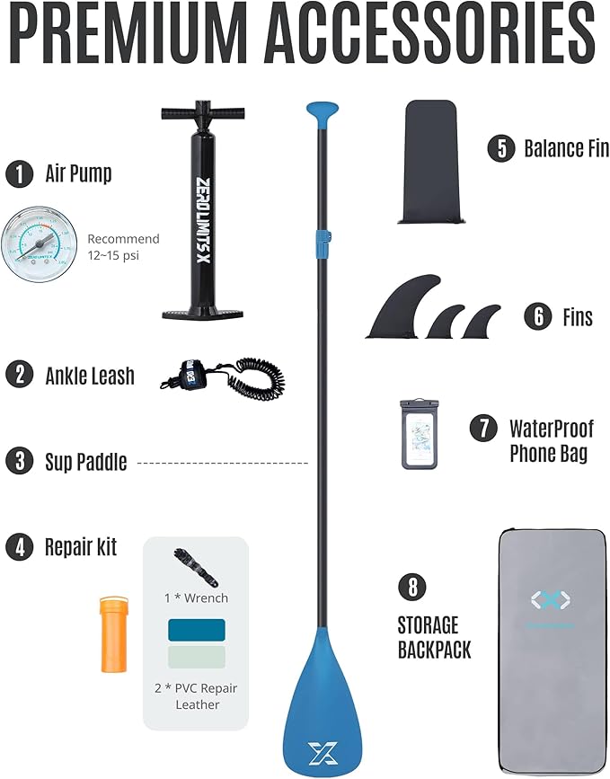 ZLX Inflatable Stand Up Paddle Board, 10'6" SUP Non-Slip Stable Deck Pad, Unique Center Fin, Premium Accessories, Portable Paddleboard for Adults, Beginners, All Skill Levels