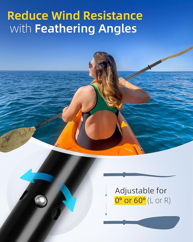 OCEANBROAD Kayak Paddle 86in/218cm, 90.5in/230cm Alloy Shaft 2-Piece Floatable Kayak Oar for Kayaking Canoeing Boating