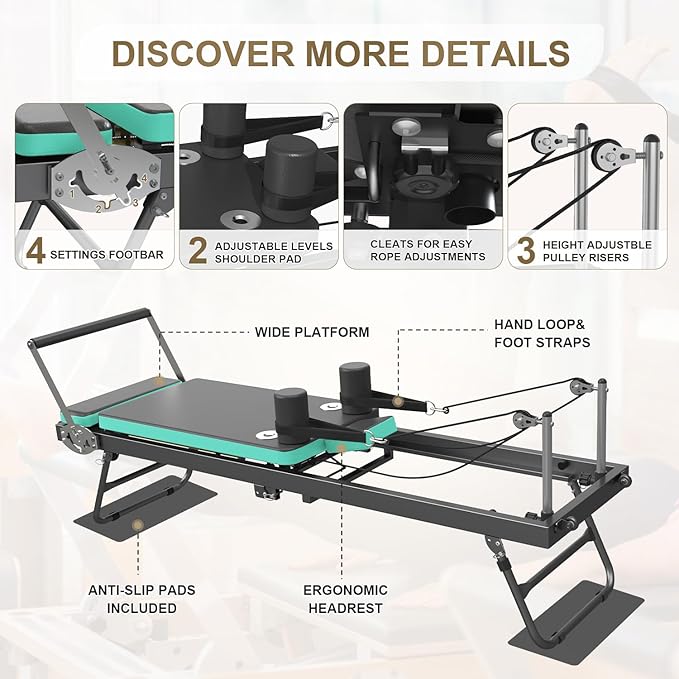 Pilates Reformer, Foldable Reformer Pilates Machine, Pilates Equipment for Home Women Use Gym Workout & Advanced and Beginners Users, Up to 400 lbs Weight Capacity Reformers