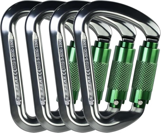 SEPEAK UIAA 30kN Climbing Carabiner Clips, Professional Heavy Duty Twist Locking Carabiners for Climbing,Mountaineering, Rappelling, Camping, Hiking, Swings, Large D Ring Hooks
