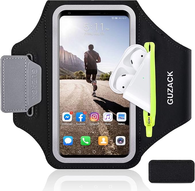 GUZACK Running Armband for iPhone 16 15 14 13 Pro Max, Galaxy S25 S24 S23 S22, with Card Slot & Key Pockets, Sports Arm Bands Phone Holder, Fit Up to 6.9 Inches Phone - Size L (Bigger Arm 14-17 in)