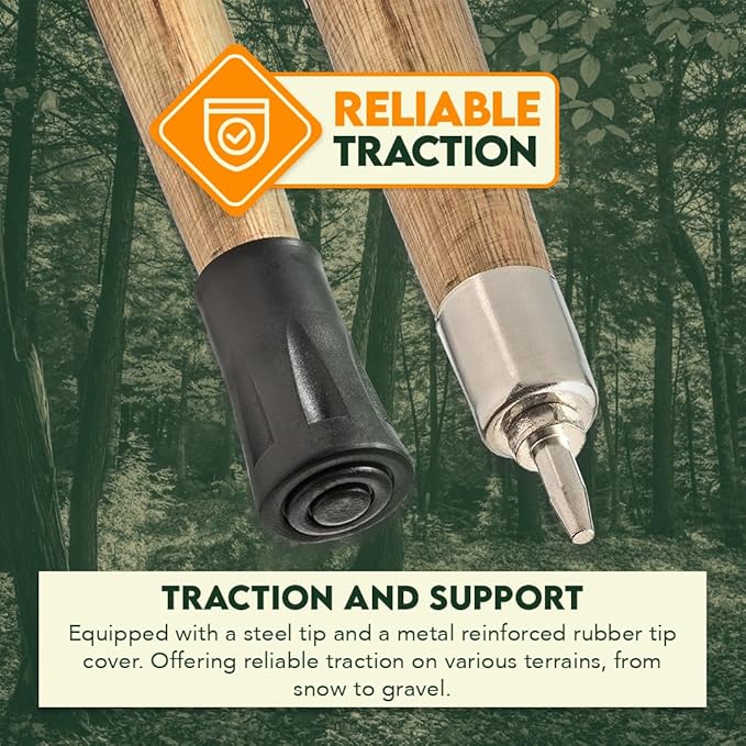 SE 3 Piece 55" Detachable Pine Wood Walking/Hiking Stick with Metal Tip, Reinforced Rubber Tip, and Water-Resistant Travel Pouch - Portable and Durable for Outdoor Adventures