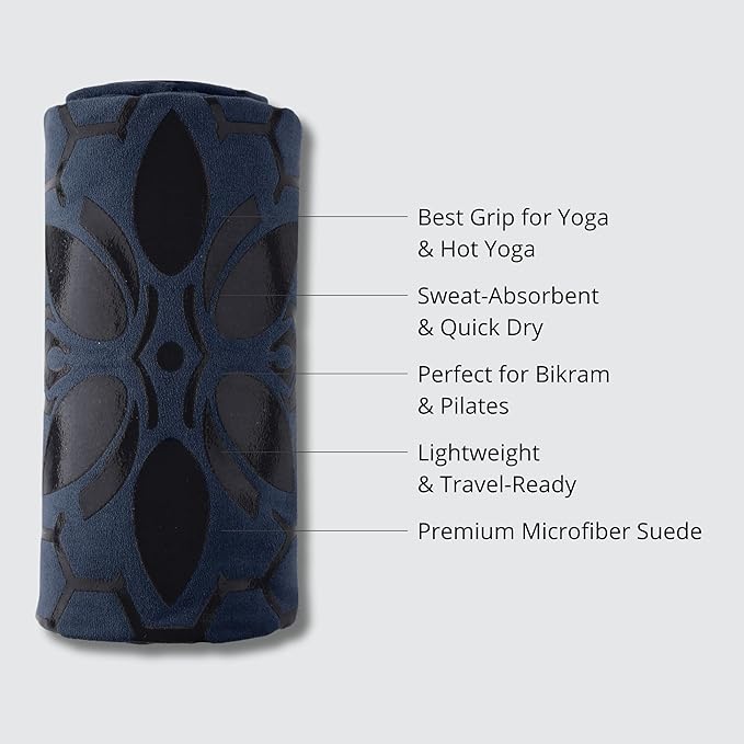 Clever Yoga Non-Slip Hot Yoga Towel – Non-Slip Grip for Hot Yoga, Sweat Absorbent, Honeycomb Silicone Grip, Stays Flat – Ideal for Pilates, Travel, Washable & Lightweight - Dark Blue