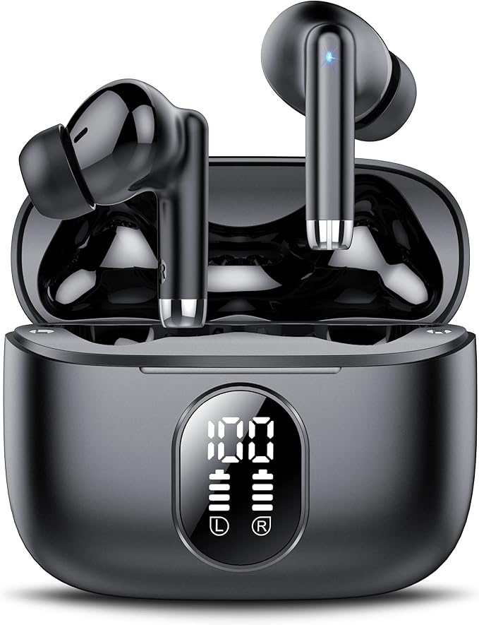 Wireless Earbuds, 2025 New Bluetooth 5.4 Headphones HiFi Stereo with 4 ENC Mic, 40H Mini Ear Buds In-Ear Noise Cancelling Earbuds with LED Screen, Ultra Light USB-C Bluetooth Earphones for Android iOS