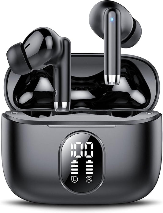 Wireless Earbuds, 2025 New Bluetooth 5.4 Headphones HiFi Stereo with 4 ENC Mic, 40H Mini Ear Buds In-Ear Noise Cancelling Earbuds with LED Screen, Ultra Light USB-C Bluetooth Earphones for Android iOS