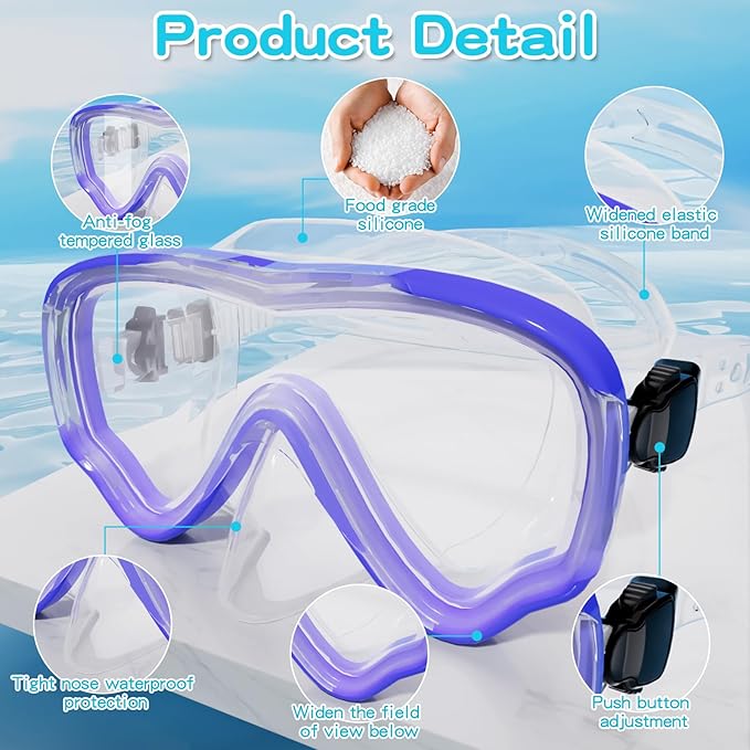Kids Swim Goggles with Nose Cover, Snorkel Diving Mask Anti-Fog Anti-UV, Snorkeling Gear Swimming Goggles for Kids 3-14 2PCS