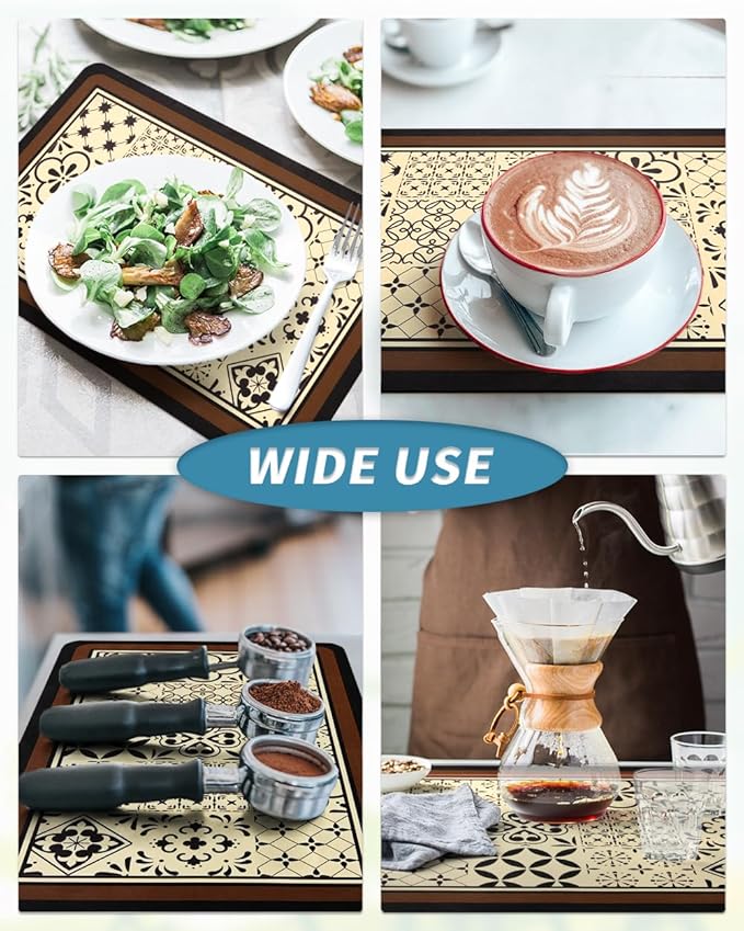 AMOAMI Coffee Mat - Hide Stain Rubber Backed Absorbent Dish Drying Mat for Kitchen Counter - Fits Under Coffee Maker - Khaki 12X19