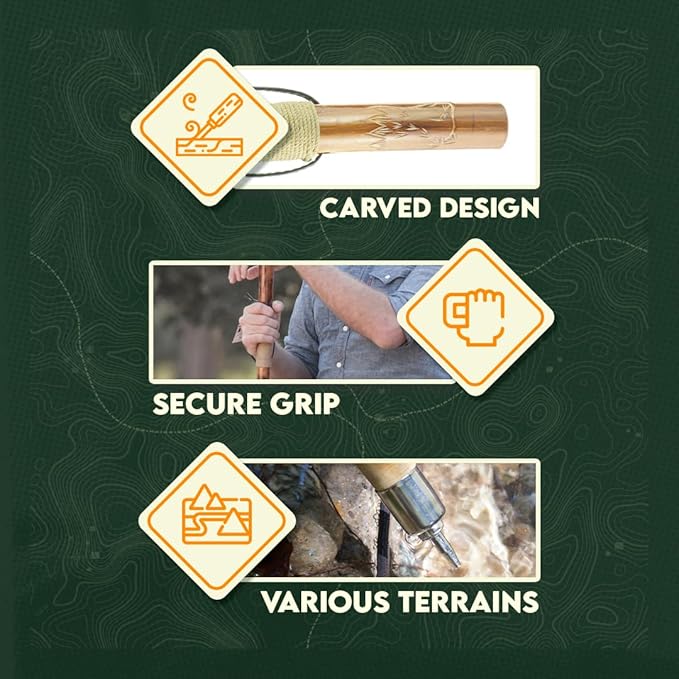 SE Survivor Series 55" Hand Carved Wolf Hiking Stick, Weatherproof, Rope Wrapped, Metal Tip - WS626-55RW