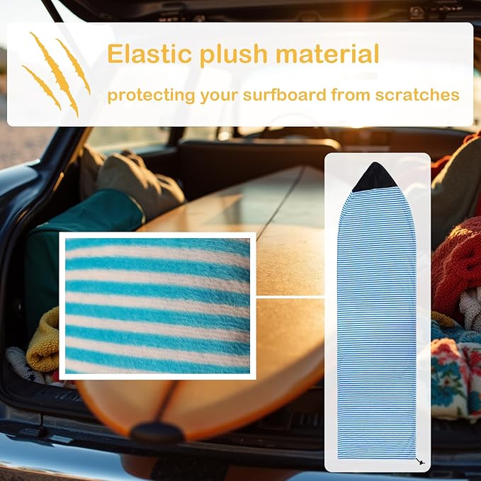 Surf Sock, Surfboard Sock Cover for Longboard Paddleboard Surf Board Sup Paddle Board, 6-8 FT Foot Quick Dry Stretch Surfboard Bag Sleeve with Drawstring Closure