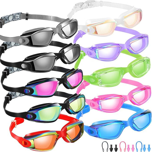 Konohan 10 Pack Swim Goggles Bulk for Kids adult Pool Goggles Anti Fog Silicone No Leak Swimming Glasses for Men Women Youth