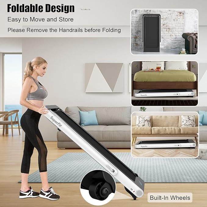 GYMAX Walking Pad, 4.75HP Under Desk Treadmill with LED Touch Screen, App Control, Built-in Speaker & Handle, 2 in 1 Folding Compact Portable Treadmill for Home Small Space