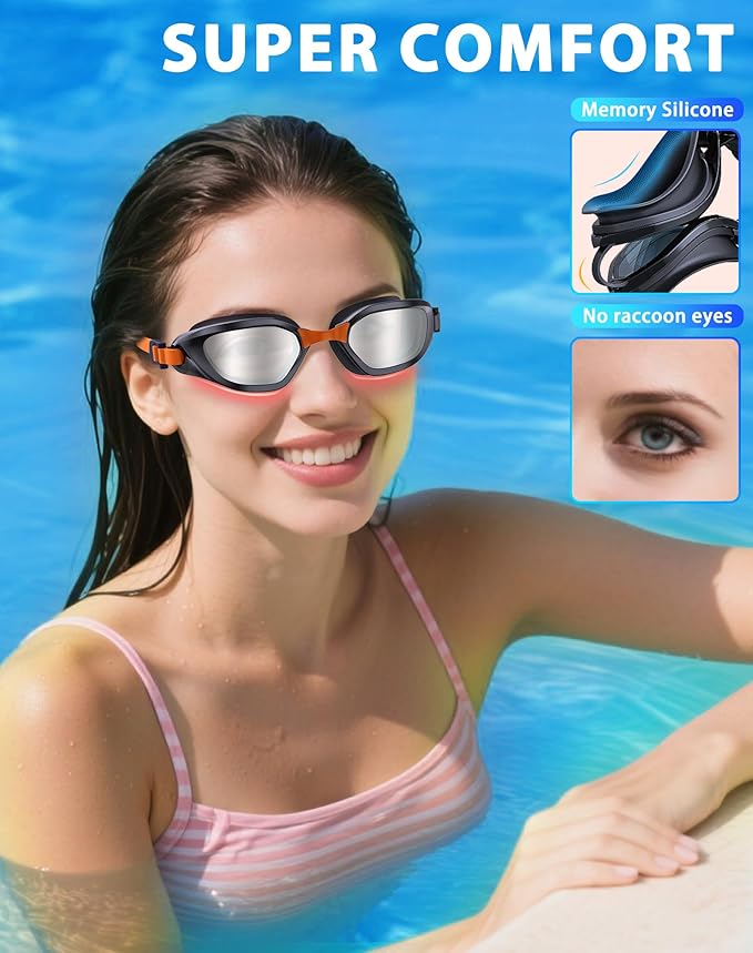 Swim Goggles, Unisex Adult Swimming Goggles Anti Fog Anti UV No Leakage Wide View for Men Women Youth