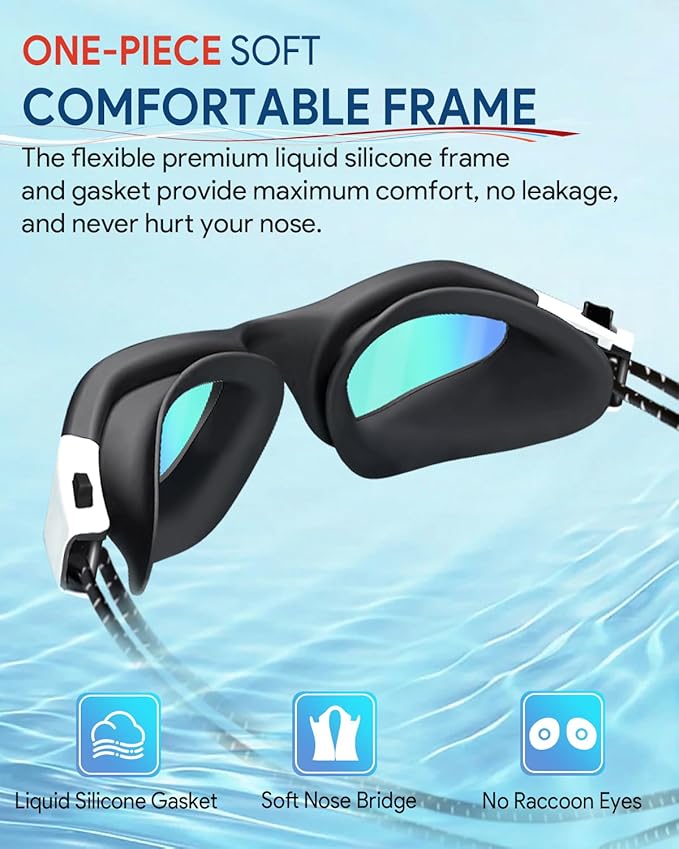 Swim Goggles, Polarized Adult Swimming Goggles Bungee Strap No Hair Pulling Anti-fog Pool Goggles for Men Women
