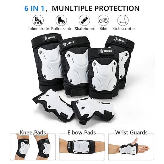 Skating Protective Gear Kids Toddler Knee Pads and Elbow Pads Set, Bike Protection for Kids Wrist Guards for Roller Skating Skateboarding Cycling White